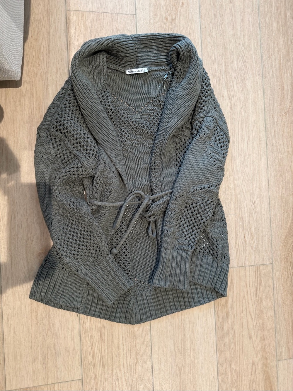 Abercrombie Open-Knit Belted Wrap Cardigan Sweater - Olive Green